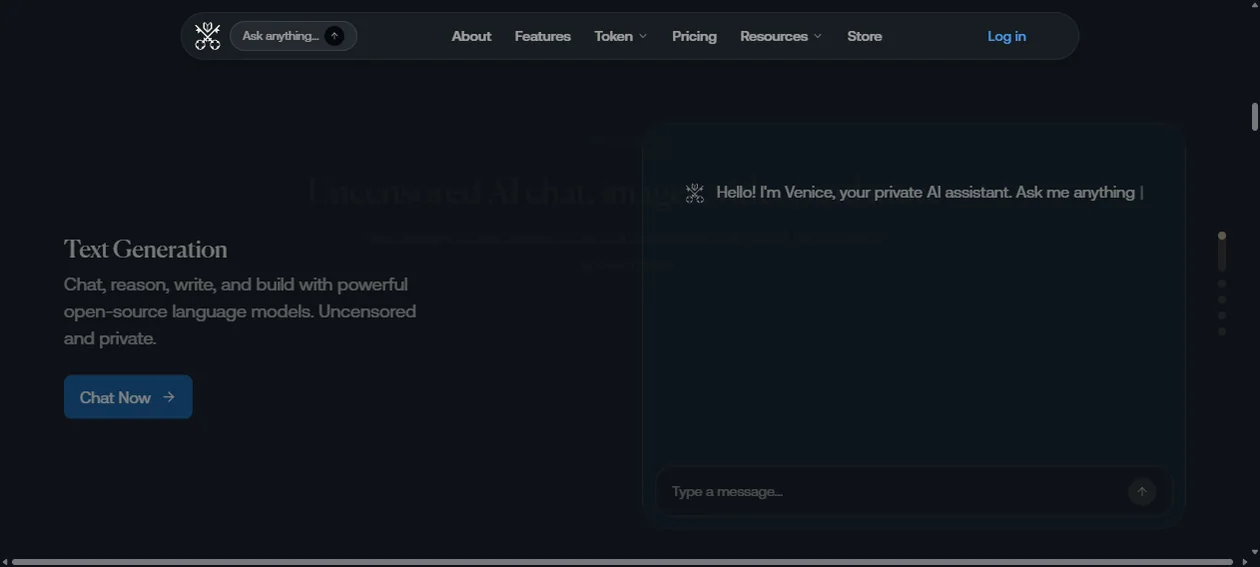 Venice AI page section about models and private inference